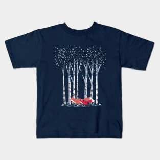 Forest Birches and fox with baby, outdoor and nature lovers, watercolor style Kids T-Shirt